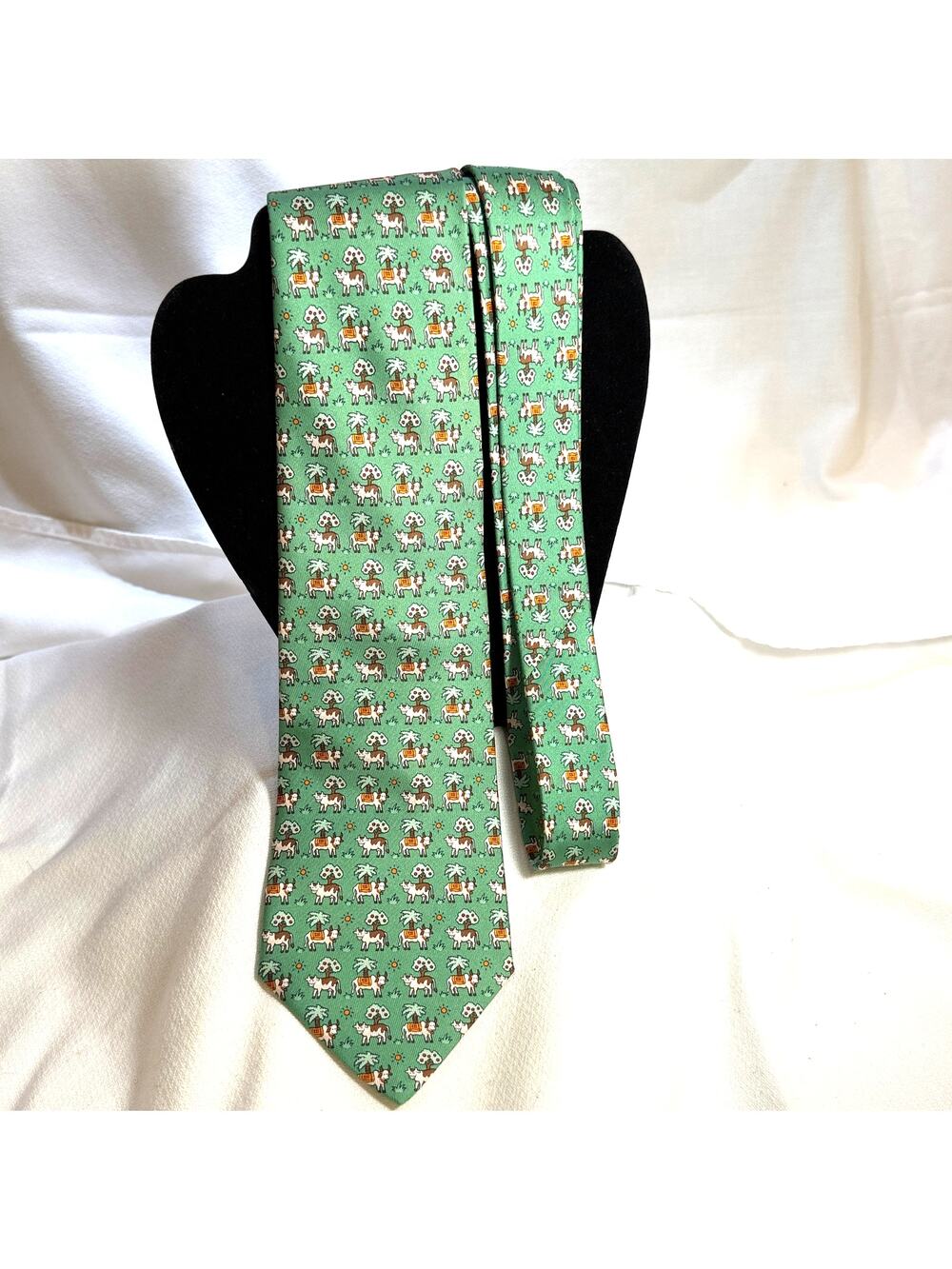 Hermes Silk Tie, 5383 OA, "Cows & Trees"